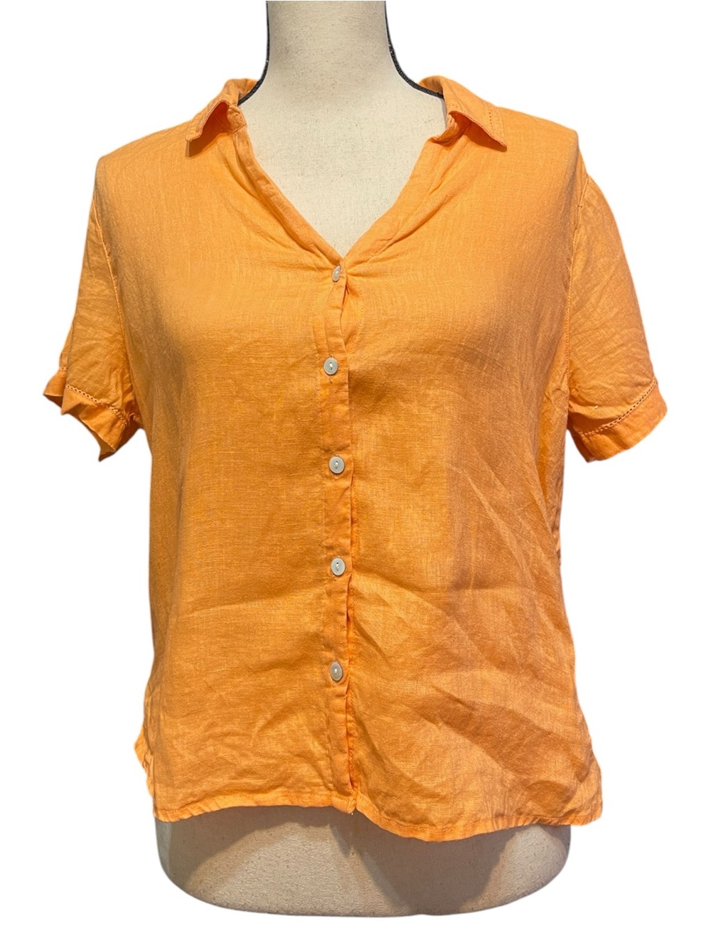 Joie 100% Linen Orange Button Down Collared Oversized Shirt Summer Oversized M
